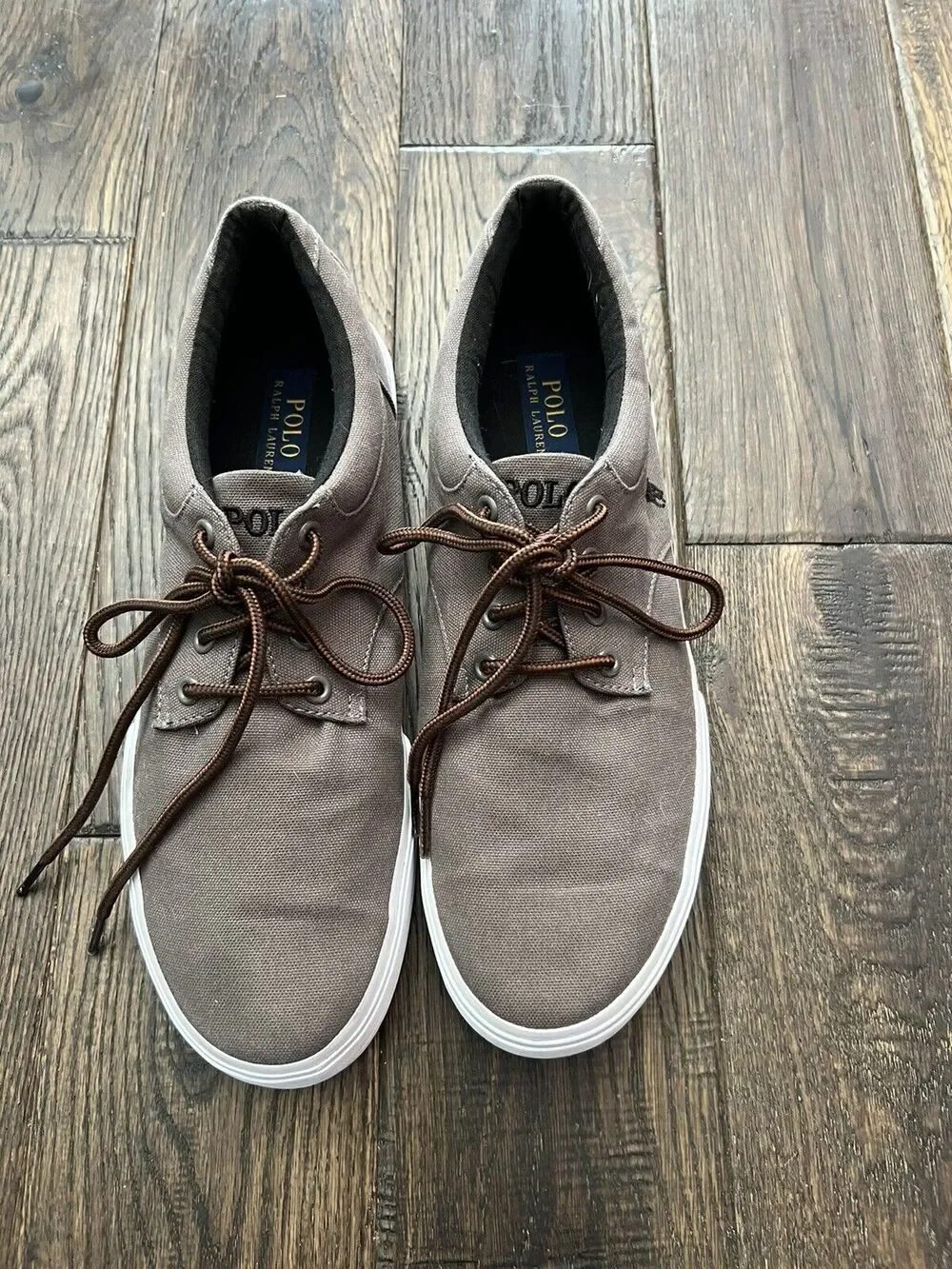 Polo Ralph Lauren Mens Shoes 10.5D Casual Lace Up Canvas Sneaker Tan Brown